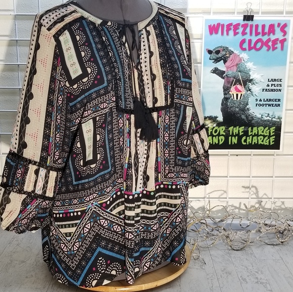 Democracy Patchwork and Lace Blouse Size 1x